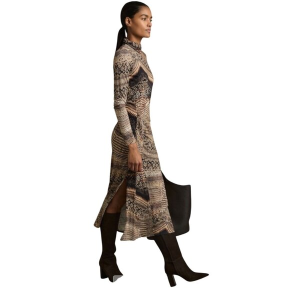 Reiss Dresses & Skirts - Reiss Long Sleeve Animal Print Maxi Dress XL NWT Draped Statement Cocktail Work